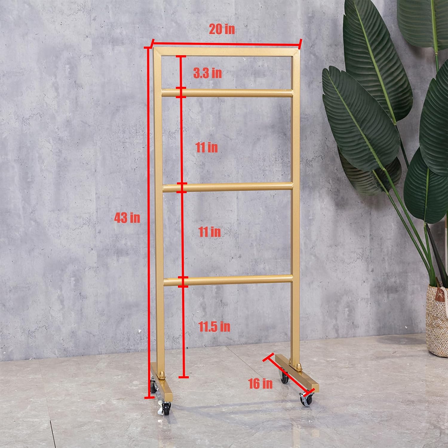Simple Modern Heavy Duty Metal Rolling Hanger Storage Rack with Wheel,Retail Display Floor-Standing Towel Pants Scarf Organizer Shelves (Gold, 3 Tier)