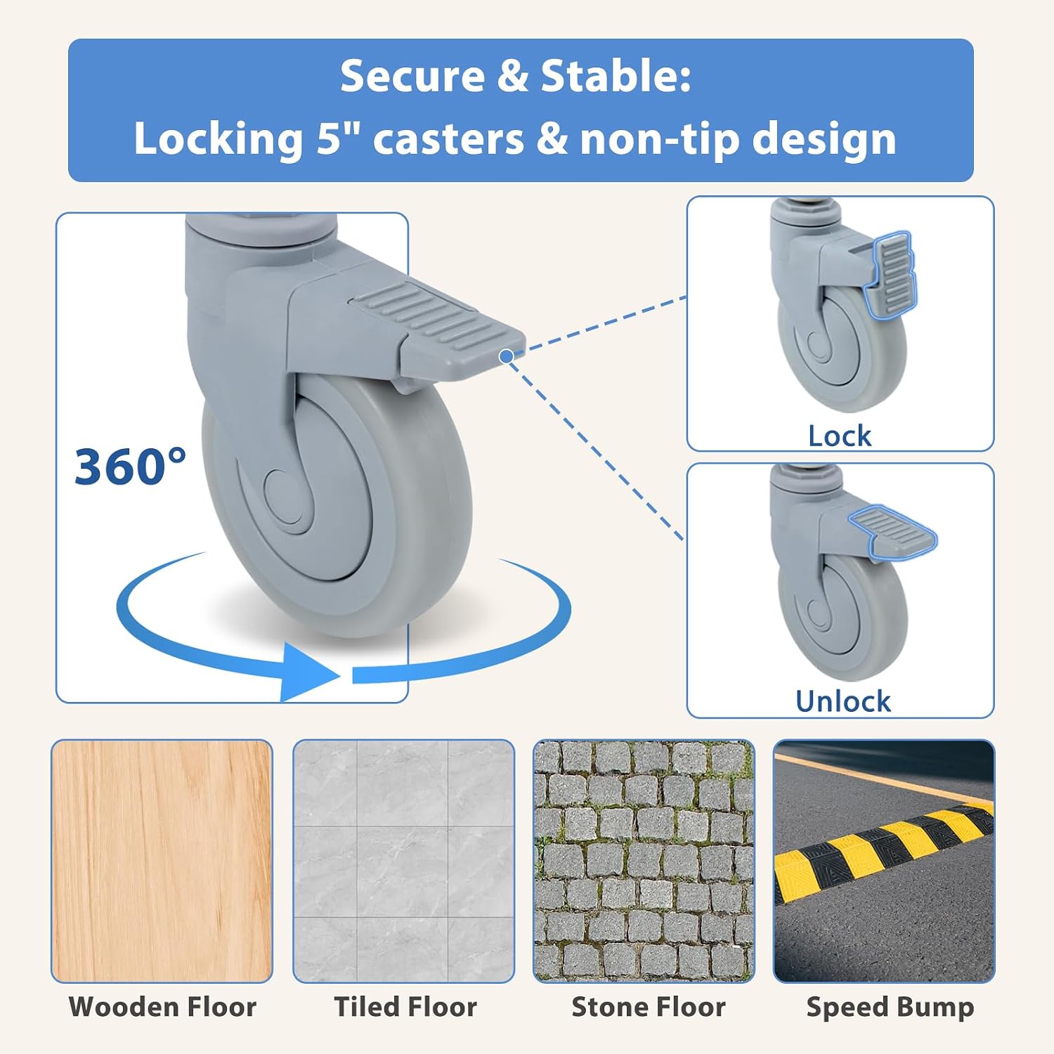 4-in-1 Rolling Shower Commode Chair with Drop Arms & Locking Casters, Anti-Tilt Heavy Duty Bedside Safety Seat for Elderly, High-Visibility Orange, 350lbs Capacity