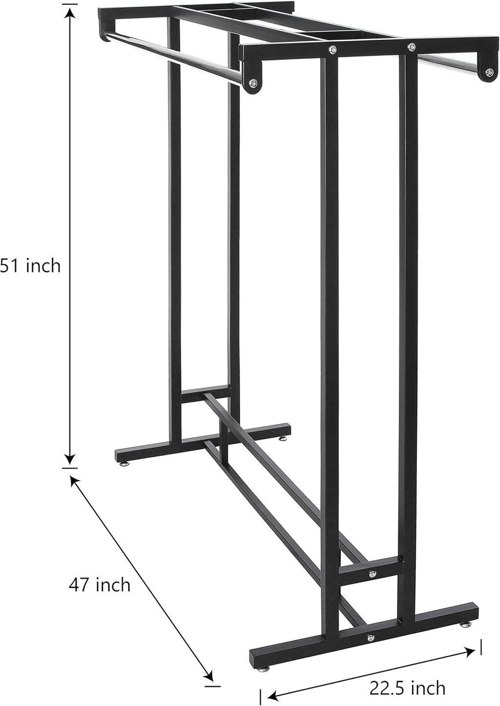 MyGift Black Clothes Rack for Bedroom Laundry Living Room, Heavy Duty Double Rod portable Freestanding Garment Rack Clothing Hanger Stand with Built-In Shelf and Storage