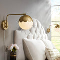 360 Lighting Kelowna Modern Swing Arm Wall Lamps Set of 2 Antique Brass Metal Plug-in Light Fixture Round Glass Globe Shade for Bedroom Bedside House Reading Living Room Home Hallway Dining