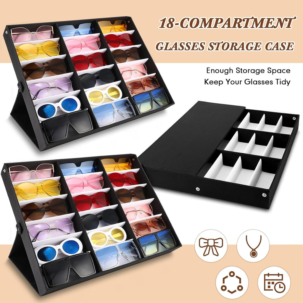 Soaoo 6 Pcs 18 Slot Sunglasses Organizer Storage Holder Eyeglasses Display Case Tray with Stand Fabric Lined Jewelry Storage Box
