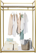 Clothes Rack, Freestanding Metal Garment Rack with Adjustable Foot Pads, Gold Clothes Clothing Display Stand Closet Organizer for Bedrooms Laundry Living Dance Rooms Clothing Retail Stores Etc