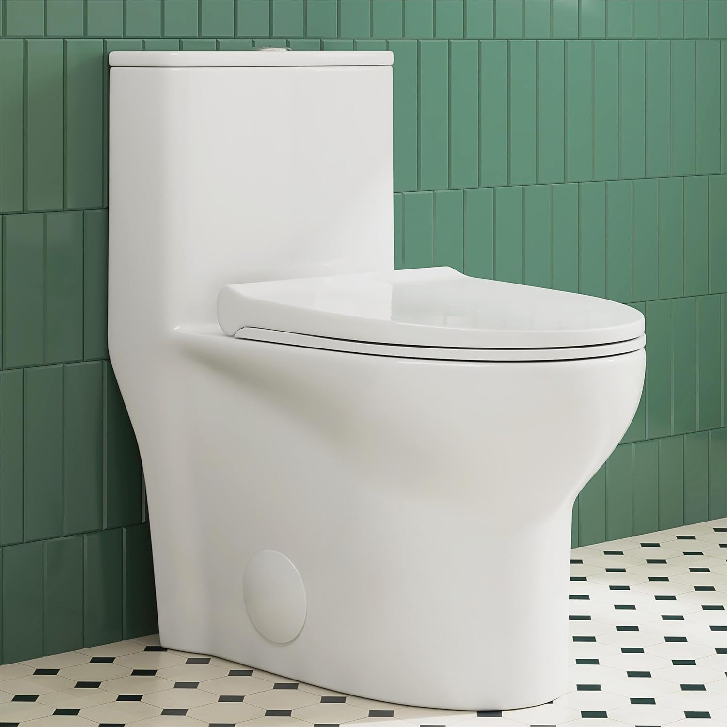 Eridanus One Piece Toilet, Elongated with Soft Closing Seat, Small Compact Toilet with 16⅜' Height Seat, Powerful & Quiet Dual Flush (1.1/1.6 GPF), 12' Rough-In