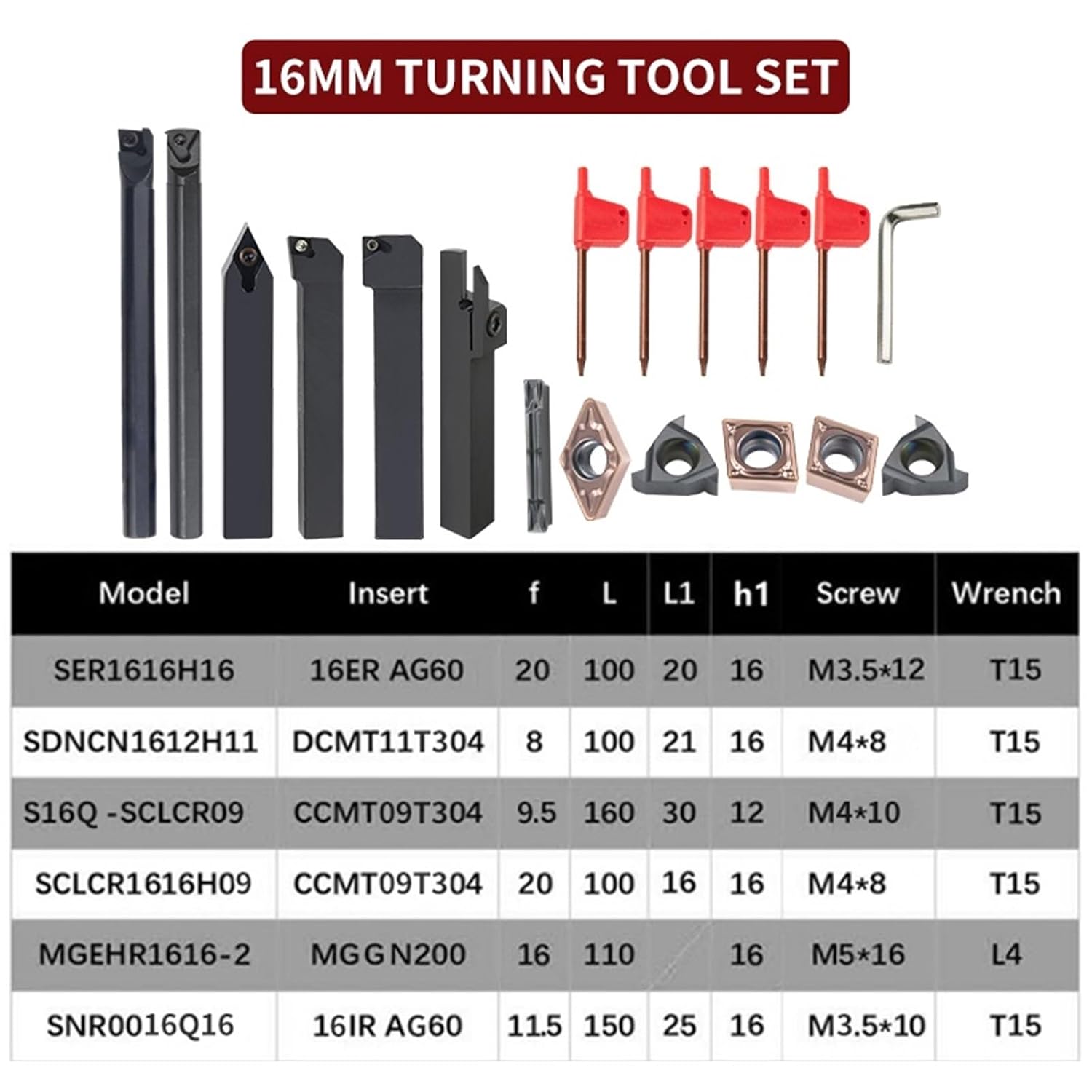10/12/16MM Turning Tool Sets MGEHR SDJCR SDNCN SCLCR SER SNR Lathe Boring Bar with 7PCS Carbide Insert CNC Cutting Holder(10MM Set 1 X2)