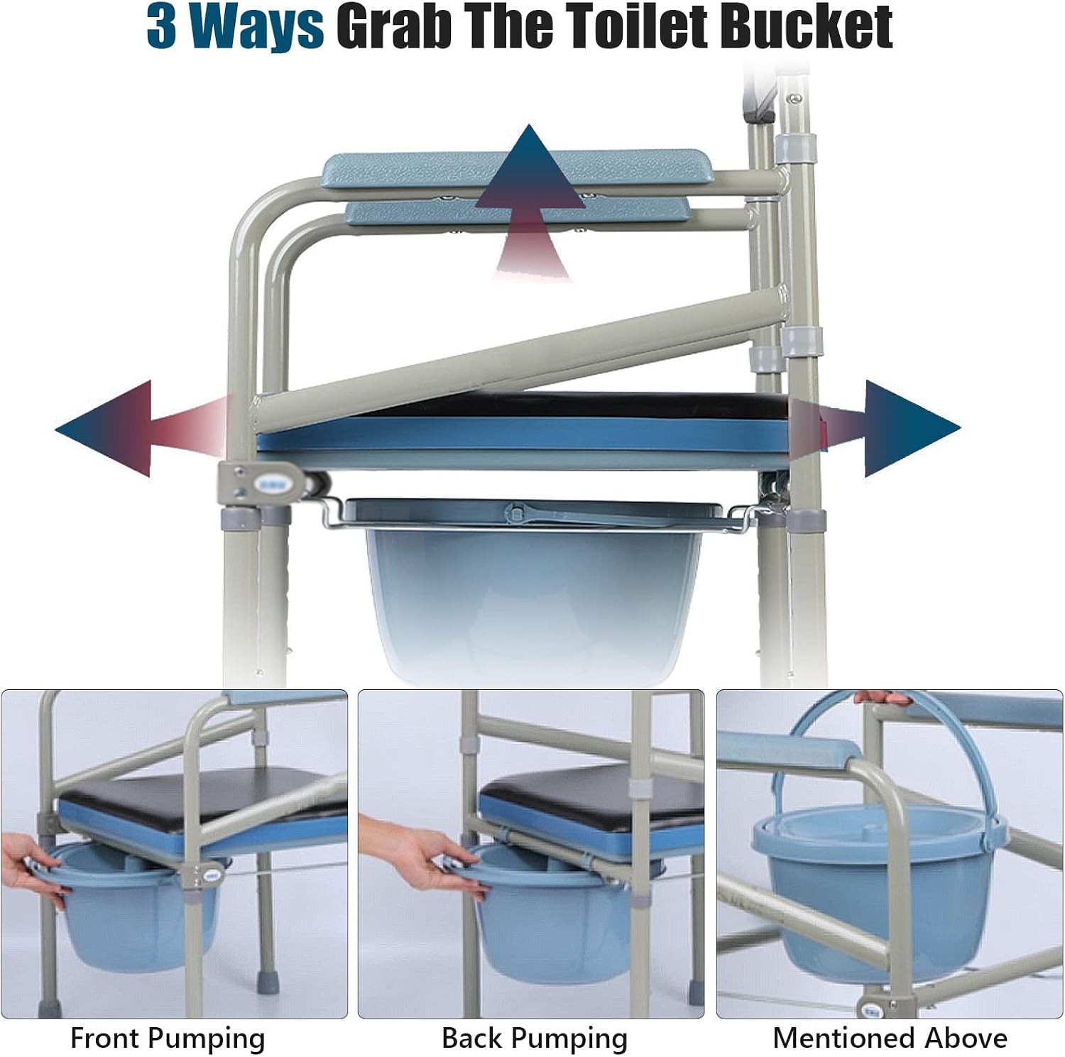 Stand Alone Raised Toilet Seat 330lbs - Heavy Duty Medical Homecare Commode Chair, Height Adjustable Legs, Bathroom Assist Frame for Elderly