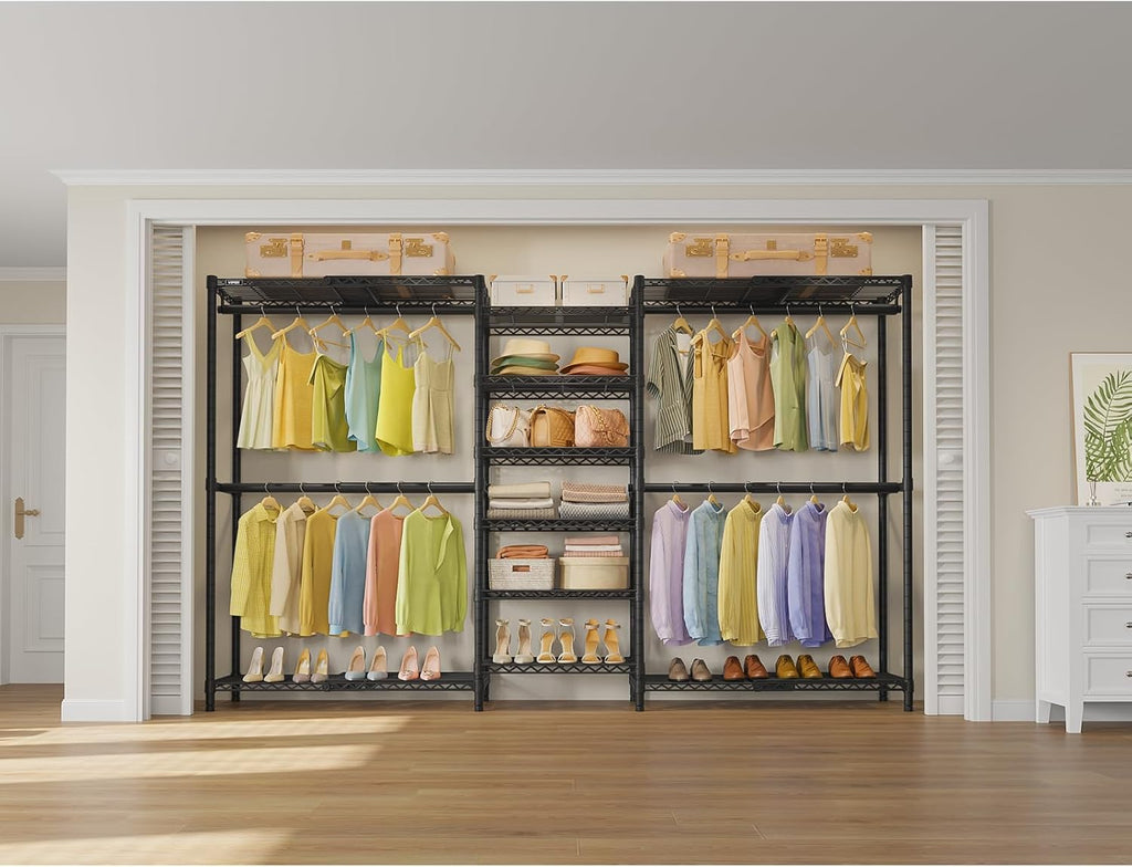 VIPEK X3 Plus Large Expandable Closet Rack Adjustable from 5'10' to 8'8' with Extendable Shelves and Hanger Rods, Freestanding Clothing Racks Modular Closet Systems Wardrobe, Max Load 1360LBS, Black