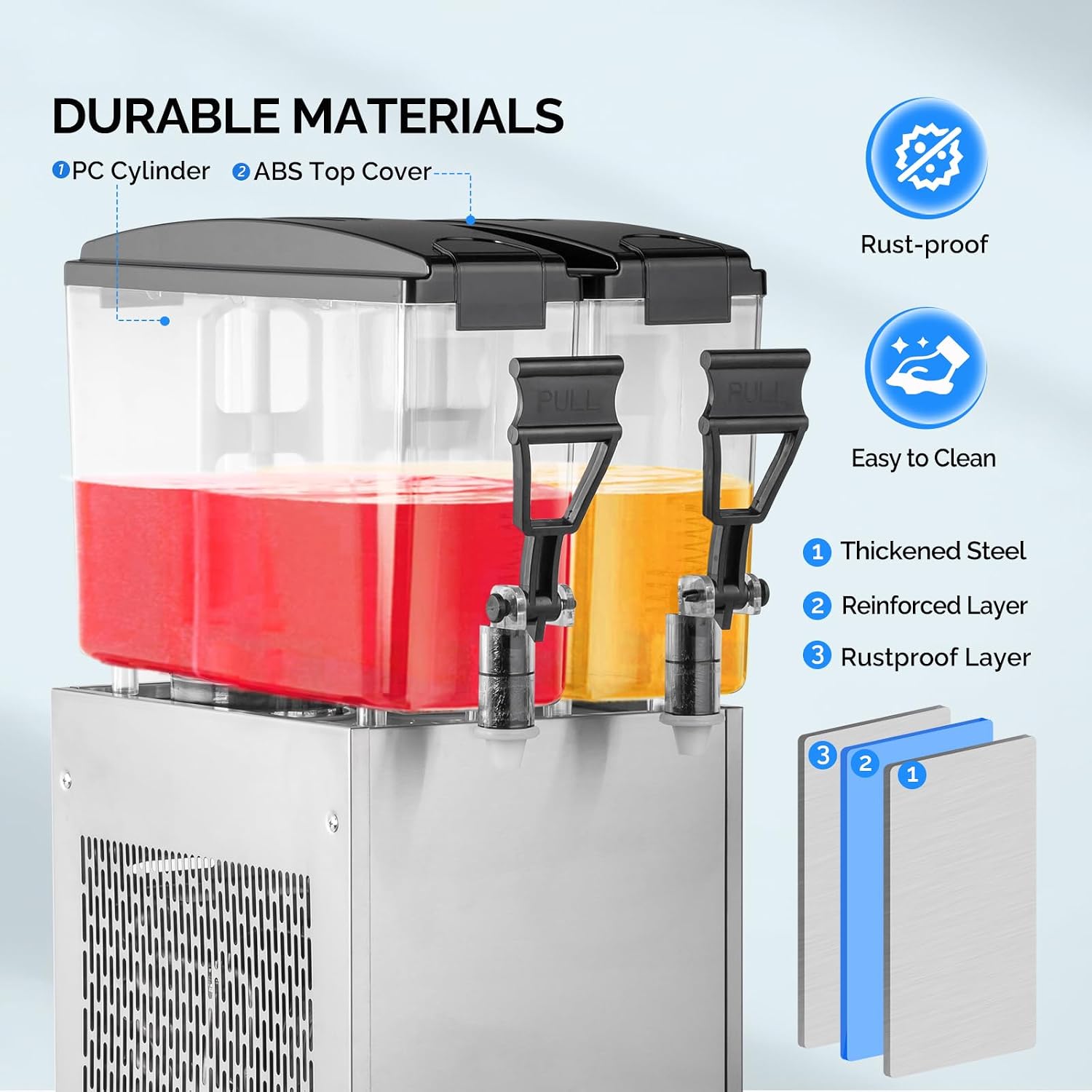 ROVSUN Commercial Juice Dispenser 2.6Gal X 2 Tanks, Cold Drink Dispenser Commercial Beverage Dispenser Stainless Steel with Thermostat Controller for Home Restaurant Bar Party 110V/60HZ