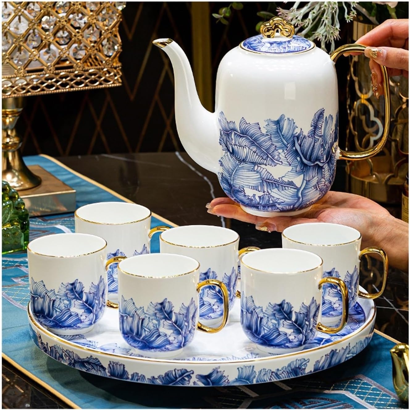 Beverage Serveware 8-piece ceramic water set, tea set, housewarming gift, coffee set with tray Water Carafe