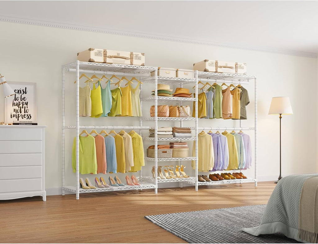 VIPEK X3 Plus Large Expandable Closet Rack Adjustable from 5'10' to 8'8' with Extendable Shelves and Hanger Rods, Freestanding Clothing Racks Modular Closet Systems Wardrobe, Max Load 1360LBS, White