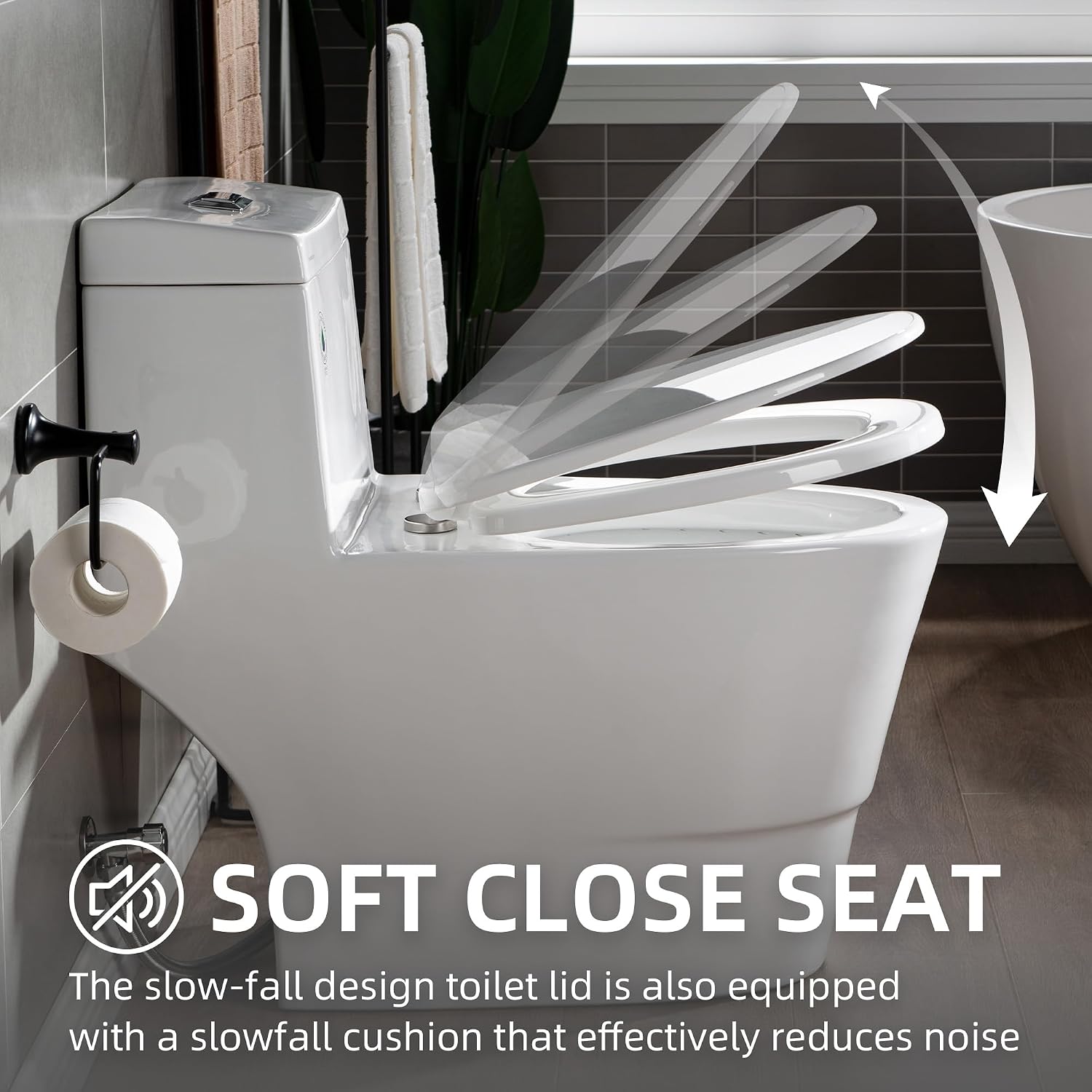 WOODBRIDGEE One Piece Toilet with Soft Closing Seat, Chair Height, 1.28 GPF Dual, Water Sensed, 1000 Gram MaP Flushing Score Toilet with Mattle Black, White,B0940-F-MB