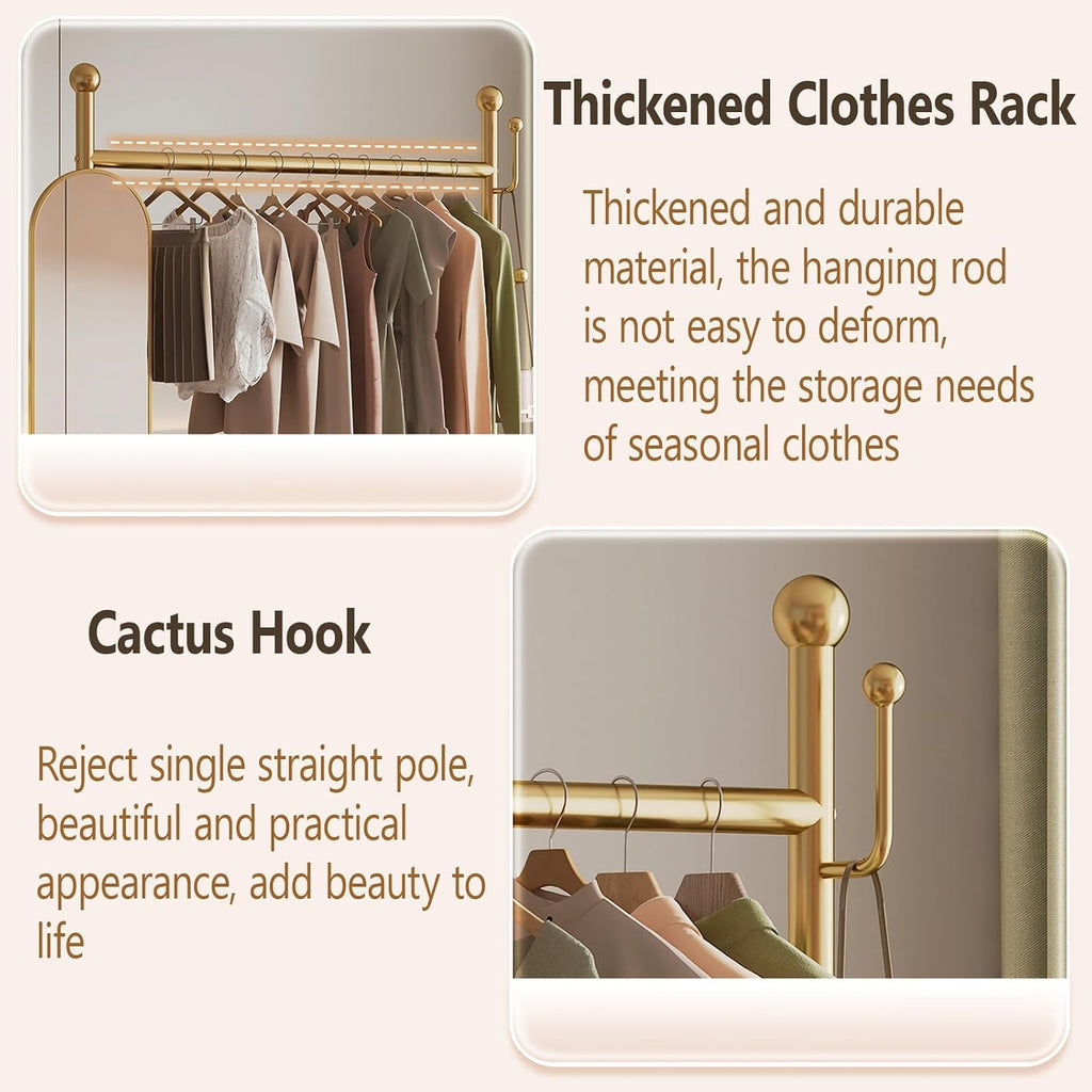 Metal Clothing Rack With 360° Rotating Mirror,Rolling Clothes Rack For Hanging Clothes,Garment Rack With Shelves, Portable Closet Organizer On Wheels For Hanging Clothes(Black,80cm/31.5in)