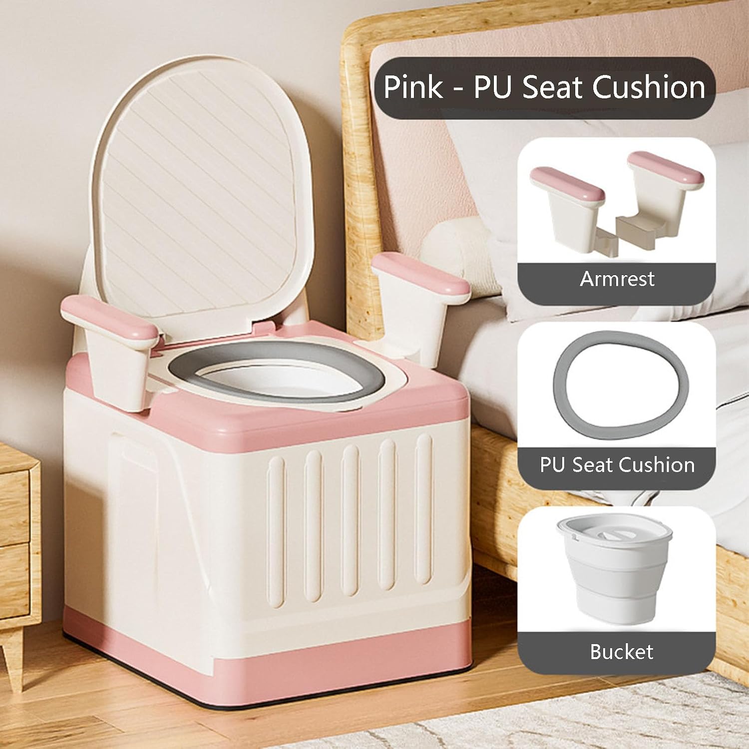 Raised Toilet Seat with Handles, Elevated Handicap Toilet Seat Riser for Seniors with Soft Padded, Height Adjustable, Stand Alone Toilet Safety Frame, Fit Any Toilet, PP Material, Pinkc