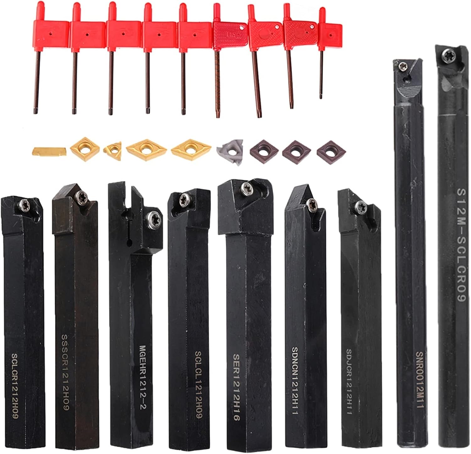 YFCDZVBH 9Pcs/Set Turning Tools Holder Set, 12mm Shank Lathe Boring Bar with Carbide Inserts