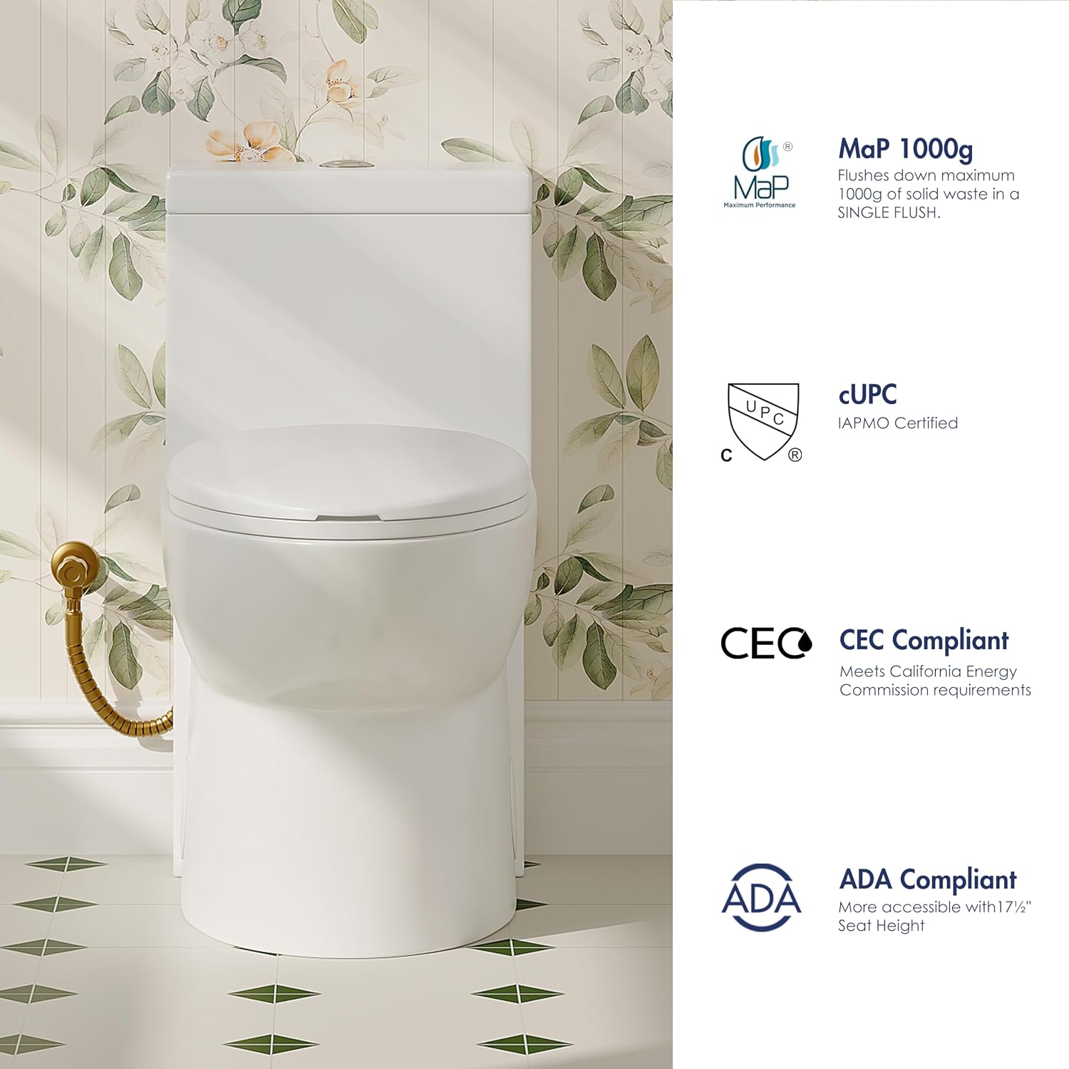Eridanus One Piece Toilets for Bathroom, Elongated Toilet with Compact Soft Closing Seat, ADA Compliant 17' Toilet Bowl, 12' Rough in, Powerful Dual Flush 1.1/1.6 GPF, Modern Ceramic White
