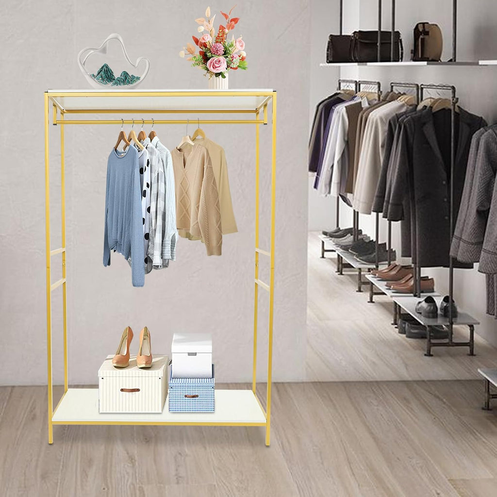 Gold Clothing Garment Rack, 75' Tall Metal Clothes Clothing Wedding Dressr Display Stand with Shoe Storage Shelf, Boutique Retail Display Rack Closet Organizer for Bedroom Laundry room Boutique Store