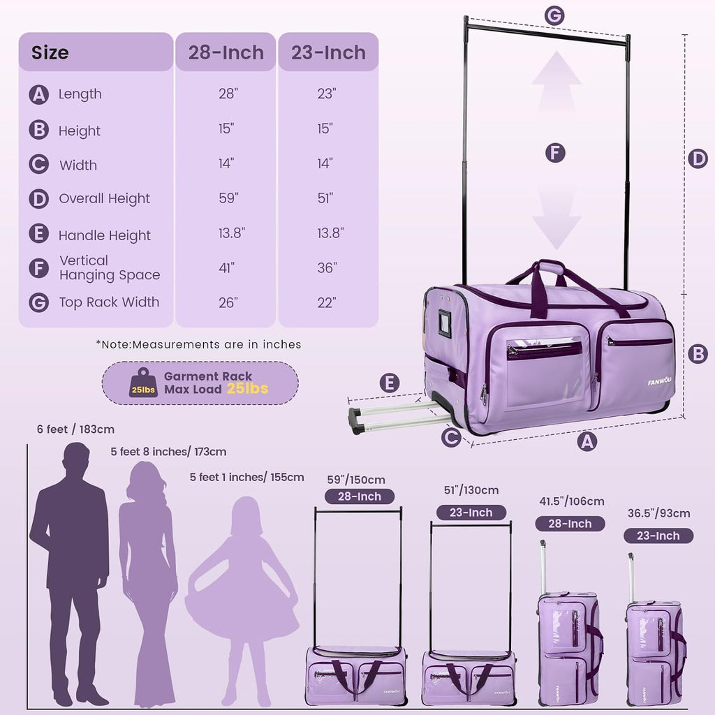 Fanwoli 23' Dance Bag with Garment Rack | Upgraded Stable System & Fabric | More Lightweight & Wear-Resistant | Ideal Competition Duffle Bag for Dancers Livestreamer Athletes