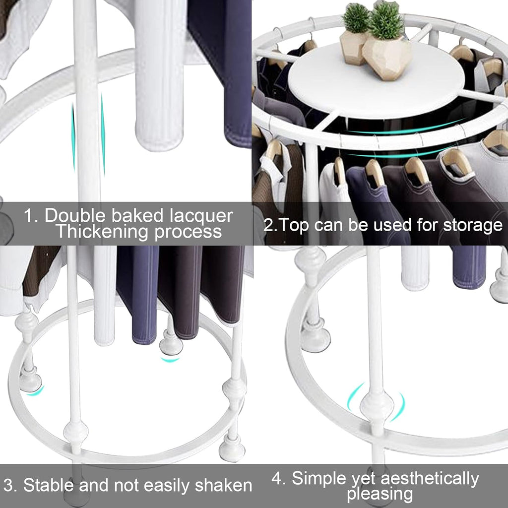 Round Garment Rack, Floor Standing Iron clothes Hanging Rack with Topper, Suitable for Large Shopping Malls Retail, Clothes Boutique Display Laundry Rooms Multi-Purpose Hanging (WHITE)