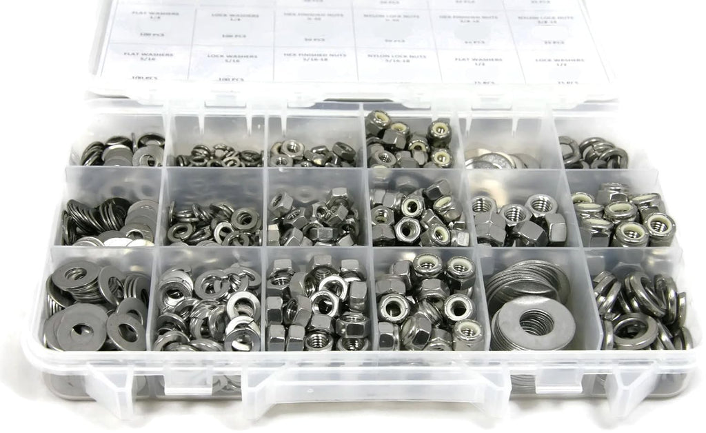 Stainless Steel 1041 Piece Nuts and Washers Fastener Assortment Kit Inch Sizes-