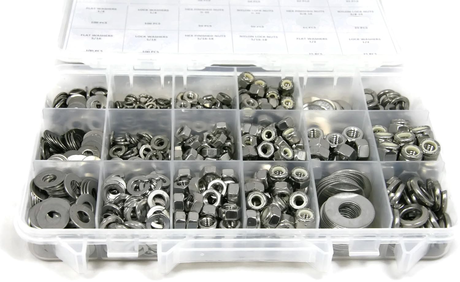 Stainless Steel 1041 Piece Nuts and Washers Fastener Assortment Kit Inch Sizes-