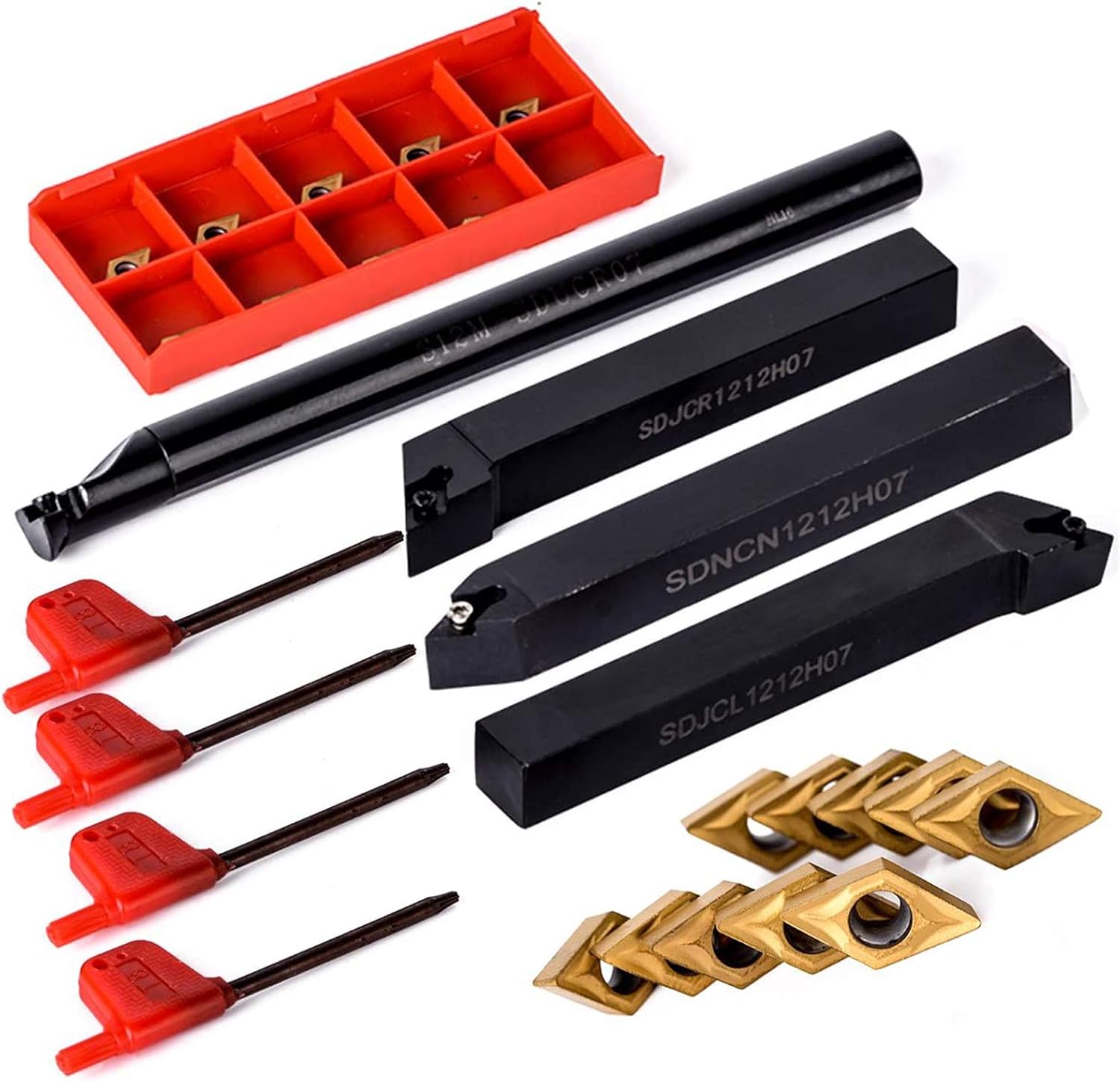 Chisels, 4Pcs Boring Bars + 10Pcs/Box Carbide Inserts + 4Pcs Wrench Lathe CNC Turning Tools Lathe Threading Turning Tool Set