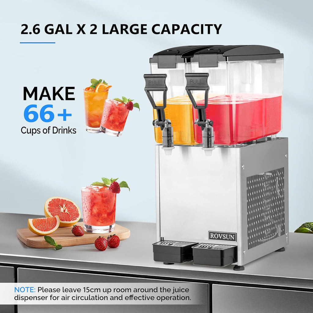 ROVSUN Commercial Juice Dispenser 2.6Gal X 2 Tanks, Cold Drink Dispenser Commercial Beverage Dispenser Stainless Steel with Thermostat Controller for Home Restaurant Bar Party 110V/60HZ