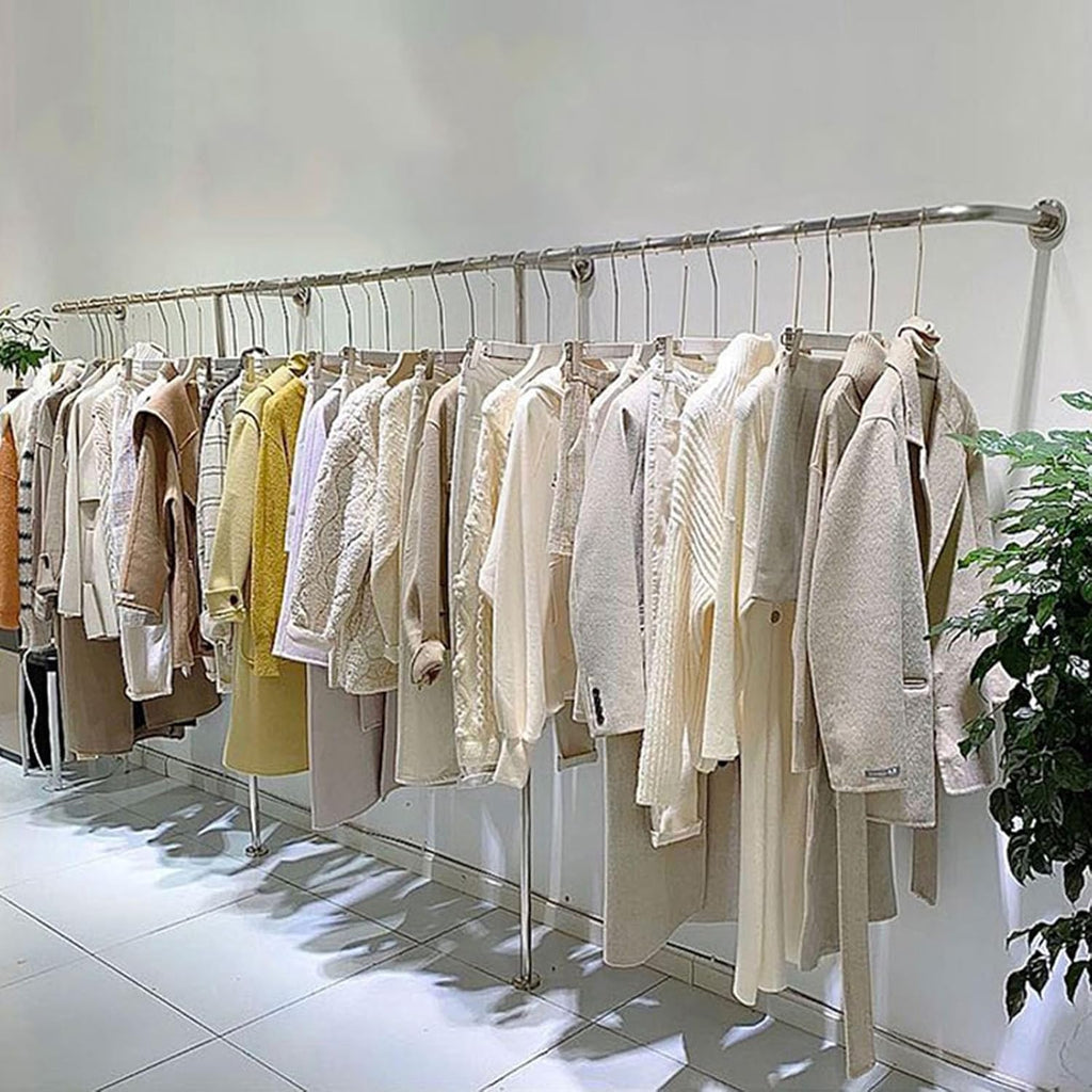 Creative Clothing store clothes Rail Silver Wall mounted Garment Racks, industrial pipe clothing rack T-shaped retail garment display stand, Heavy Duty Closet Storage Organizer Towel Hanging Bar