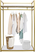 Heavy Duty Clothing Rack with Wood Shelf,Clothes Rack,Freestanding Garment Rack for Home Boutique Retail Display,Gold