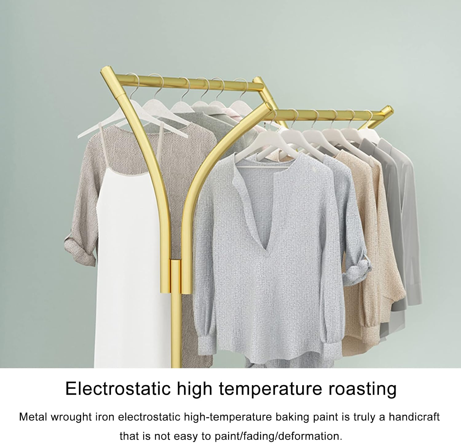 Modern Simple Heavy Duty Metal Rolling Garment Rack with Wheel,Boutique Display Clothing Rack Gold Floor Standing Display Rack,Double Bar Hanger Retail Display/Gold/with (C-with Ers 80*155*50cm