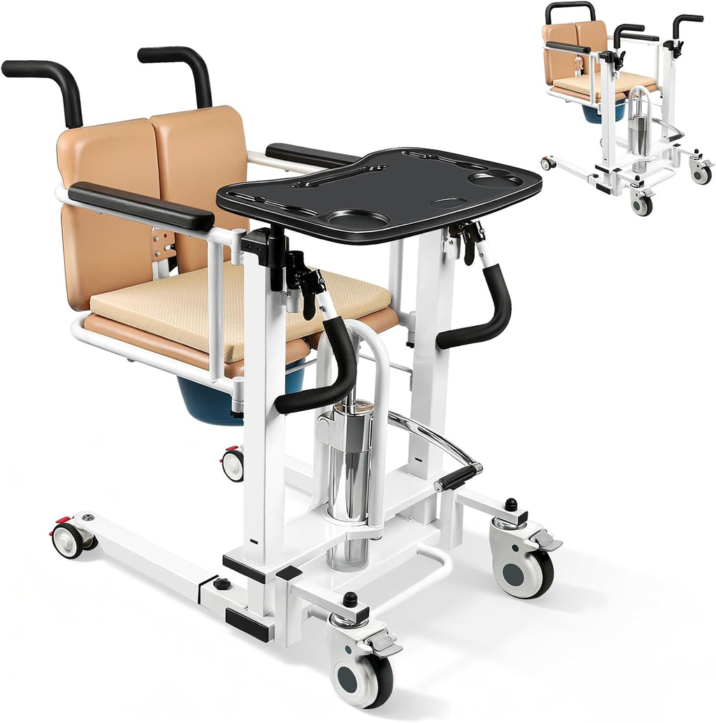 Patient Lift Transfer Chair - Heavy Duty Shower Commode Chair with Toilet Safety Frame (Dual C - Yellow)