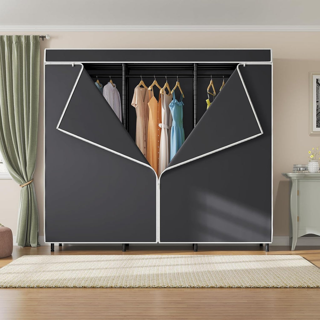 VIPEK V5C SE Garment Rack Wardrobe Closet, Heavy Duty Clothes Rack with Adjustable Shelves and Black Cover, Black Metal Closet Racks Clothing Storage Organizer for Bedroom, 70.1' Lx17.3 Wx76.4 H