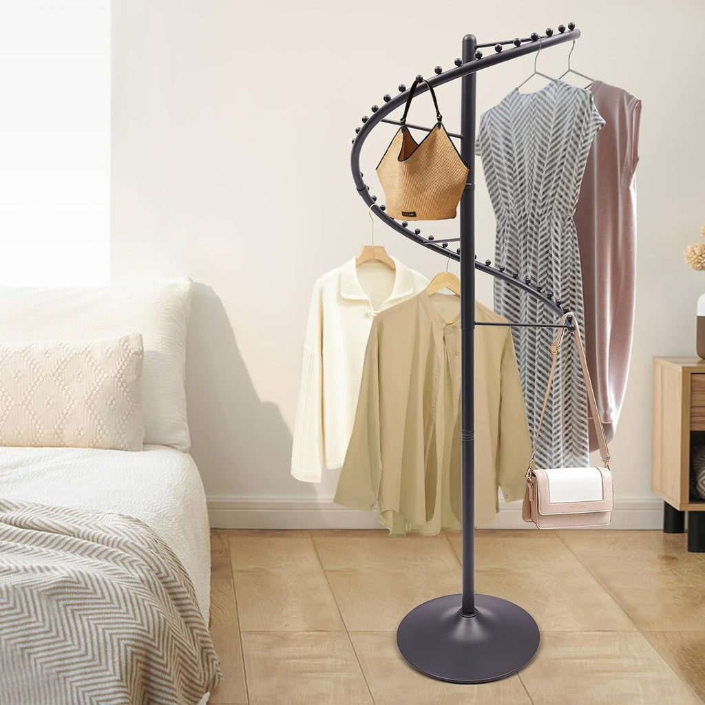 Spiral Rotating Clothing Rack, 360° Spiral Retail Costumer Heavy Duty Garment Rack with 38 Ball for Retail Stores, Bedroom, Living Rooms (Black)