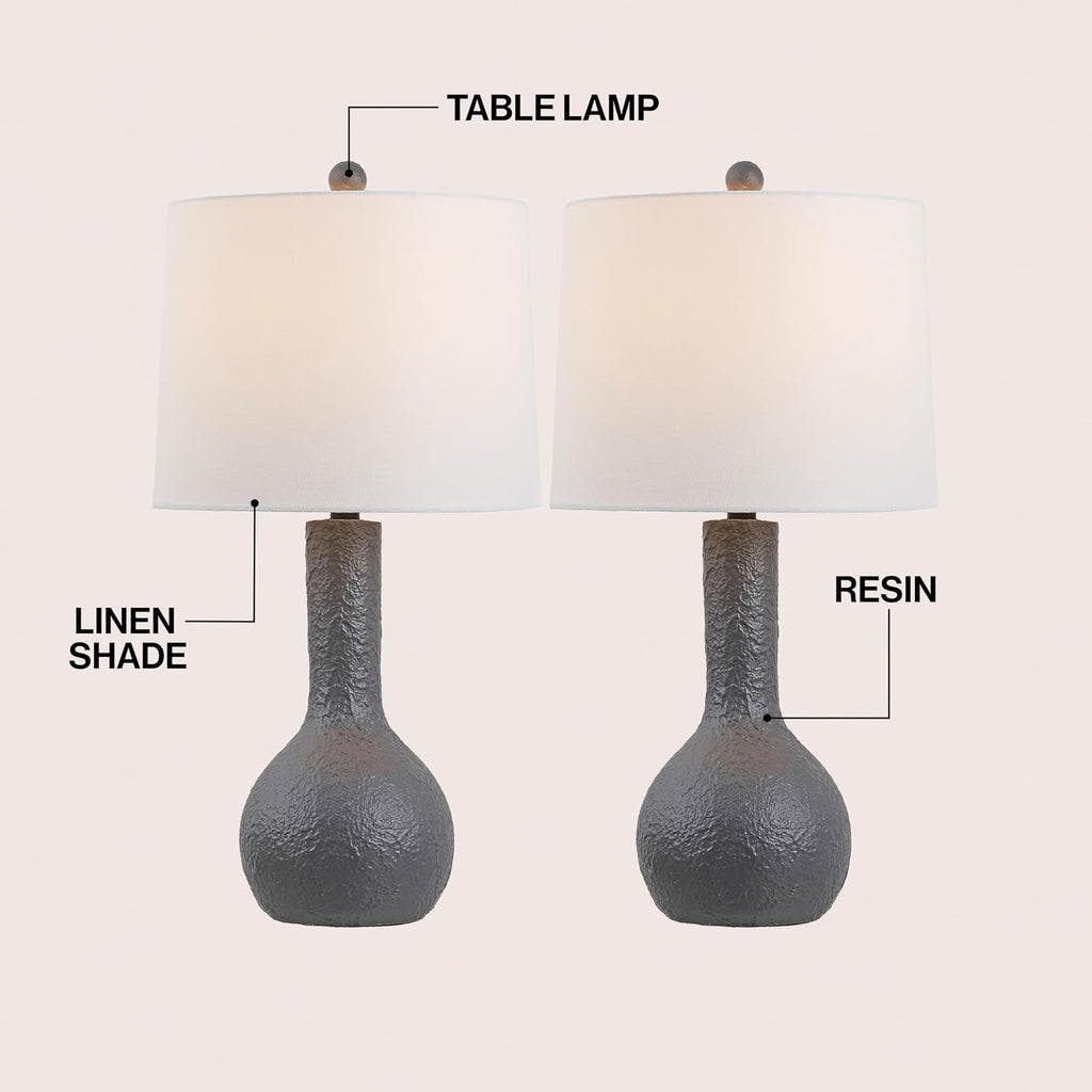 JONATHAN Y 24.75' Gray Modern Table Lamp Set of 2 for Bedroom, Scandinavian Textured Gourd Lamps for Living Room, White Linen Shade, LED Bulbs Included (JYL9207B-SET2)