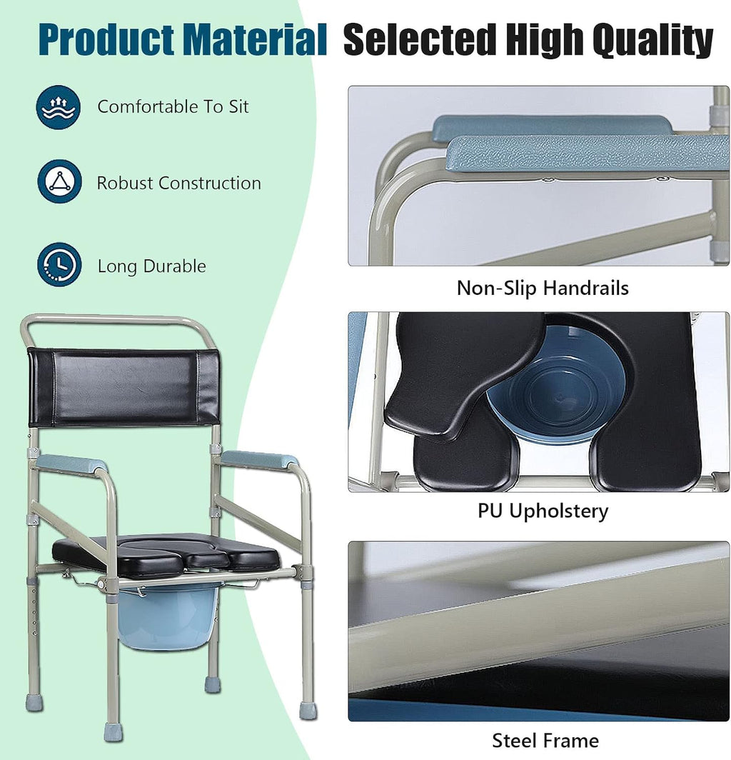 Stand Alone Raised Toilet Seat 330lbs - Heavy Duty Medical Homecare Commode Chair, Height Adjustable Legs, Bathroom Assist Frame for Elderly