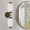 Vintage Milk Glass Bathroom Wall Sconce - 25' Mid Century Dimmable Vanity Light with Bulb - Vertical or Horizontal Mounted Sconces - Modern Brass Gold Lighting Fixture for Indoor Bedroom Hallway Decor