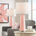 Color + Plus Leo Modern Table Lamps 29 1/2' Tall Set of 2 Mellow Coral Glass Tapered Column Plain White Drum Shade Decor for Bedroom Living Room House Home Bedside Nightstand Office Family