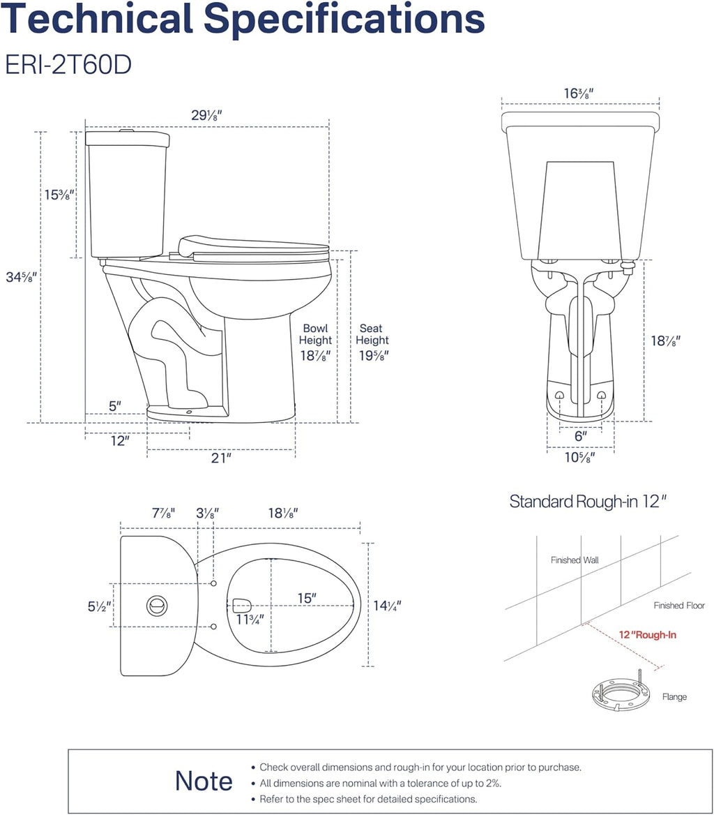 Eridanus Tall Two Piece Toilet, ADA Compliant Chair Height 19.7', Elongated Toilets Bowl 19' with Soft Close Seat, 1.1/1.6GPF Dual Flush, 12' Rough-In Floor Mounted, for Elderly, Pregnant, Disabled