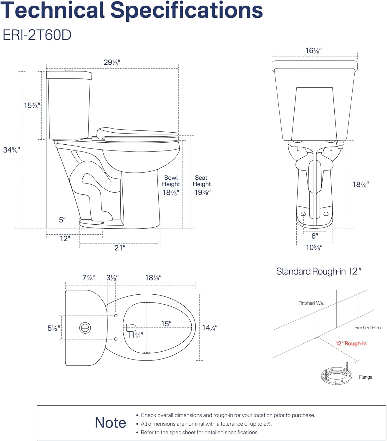 Eridanus Tall Two Piece Toilet, ADA Compliant Chair Height 19.7', Elongated Toilets Bowl 19' with Soft Close Seat, 1.1/1.6GPF Dual Flush, 12' Rough-In Floor Mounted, for Elderly, Pregnant, Disabled