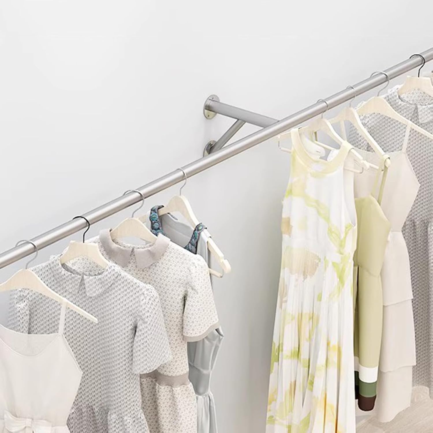 Stainless Steel Wall Mounted Clothes Rail 160cm Space Saving Garment Hanging Rack for Retail Store Display Silver Pipe Clothing Rack (160cm