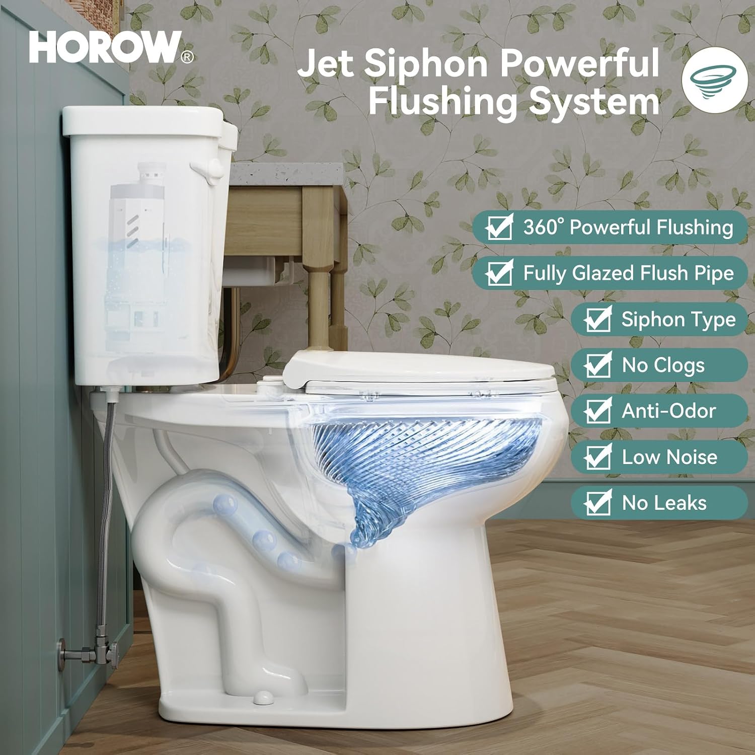 HOROW 19 Inch Tall Toilets, Extra High Toilets with Comfortable Chair Height Seat, 1.28 GPF Single Flush Two-Piece Toilet, 12' Rough In Round Bowl for Seniors, Pregnant, Disabled & Tall Person, White