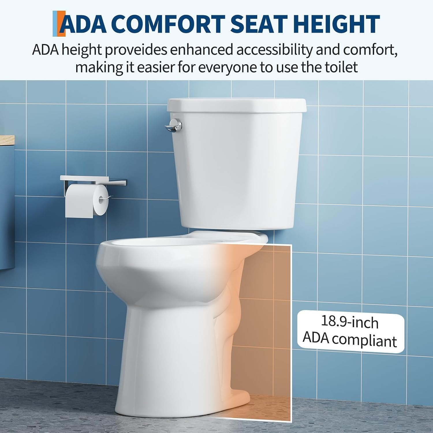 Comfort Height 19' Elongated Toilet Bowl Only – Single Side Handle, Upgraded Power Flush, Includes Internal Water-Saving Mechanism, No Seat – Designed for Bathroom Renovation or Back Pain Relief