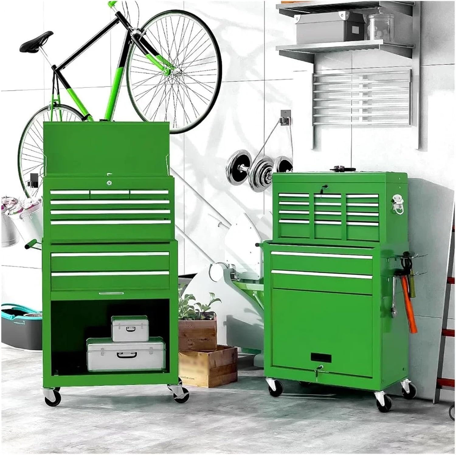 Tool Box Rolling Tool Chest, 8-Drawer Tool Box, 2 in 1 Detachable Tool Chests & Box, Portable Steel Tool Cabinets w/Lockable Wheels & Sliding Drawers for Warehouse, Garage Hardware Toolbox
