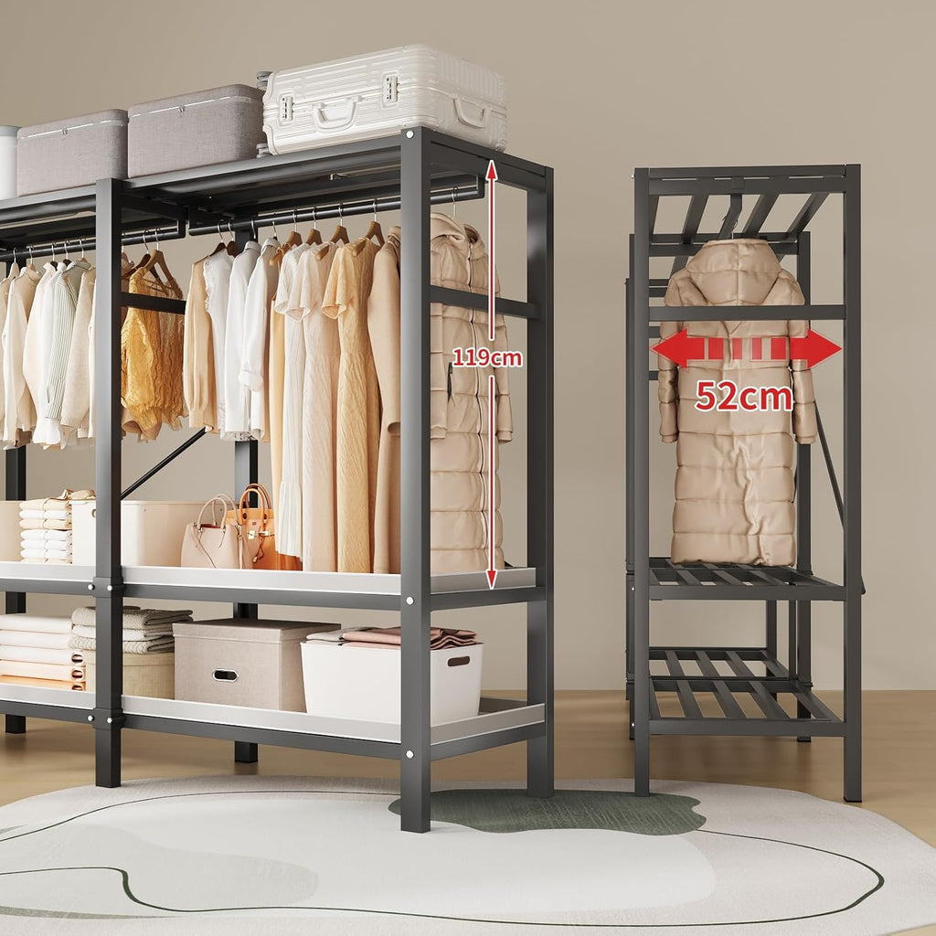 71in Heavy Duty Portable Closet with Cover, 1500lbs Foldable Covered Metal Clothing Wardrobe Closet System, Heavy Duty Garment Rack for Hanging Clothes, for Bedroom, Apartment, Rental Property,Blue