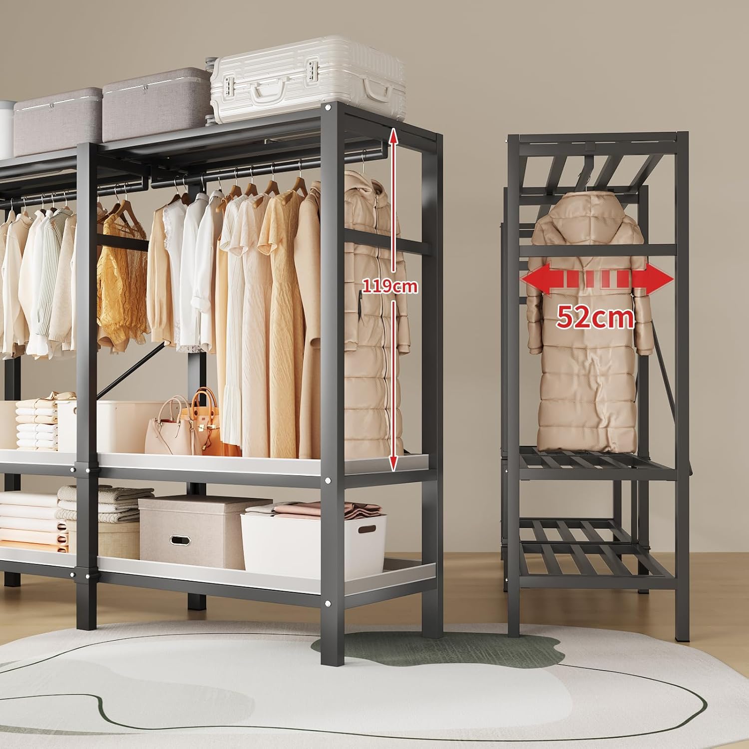 71in Heavy Duty Portable Closet with Cover, 1500lbs Foldable Covered Metal Clothing Wardrobe Closet System, Heavy Duty Garment Rack for Hanging Clothes, for Bedroom, Apartment, Rental Property,Blue