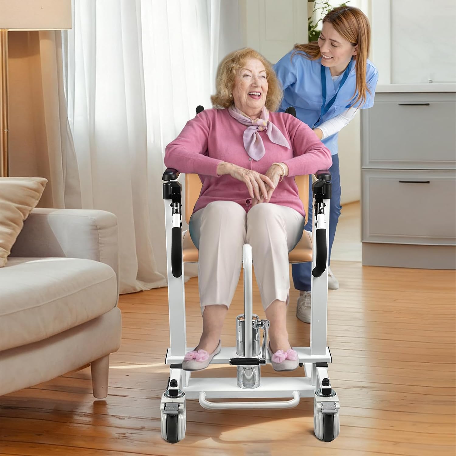 Patient Lift Transfer Chair - Heavy Duty Shower Commode Chair with Toilet Safety Frame (Dual C - Yellow)