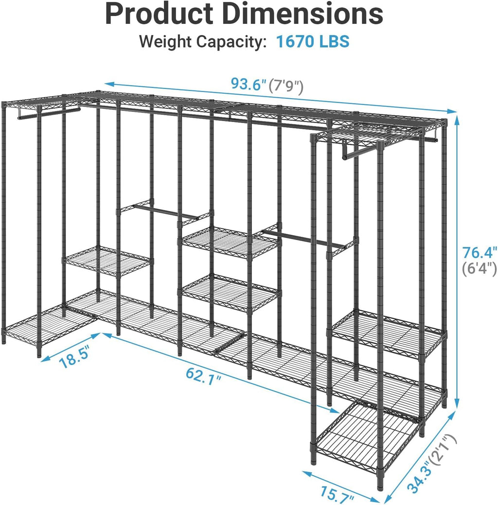 VIPEK U70 Extra Large Heavy Duty Clothes Rack, Freestanding Portable Closet for Bedroom Storage Wardrobe Closet Organizer Wire Clothing Rack for Hanging Clothes, Load 1670lbs, Black