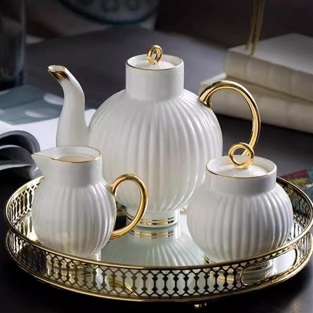 Beverage Serveware 15-piece simple European style gold edge bone china coffee cup and saucer modern teapot and tea cup set Water Carafe