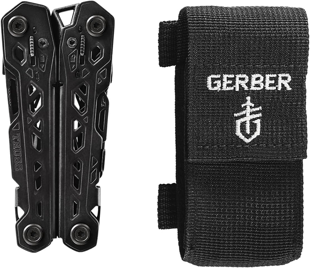 Gerber Gear Truss Multitool, Gifts for Men, 17-in-1 EDC Needle Nose Pliers, includes Pocket Knife, Screwdriver, and Bottle Opener Accessories, Fishing and Camping Gear, Black (Pack of 12)