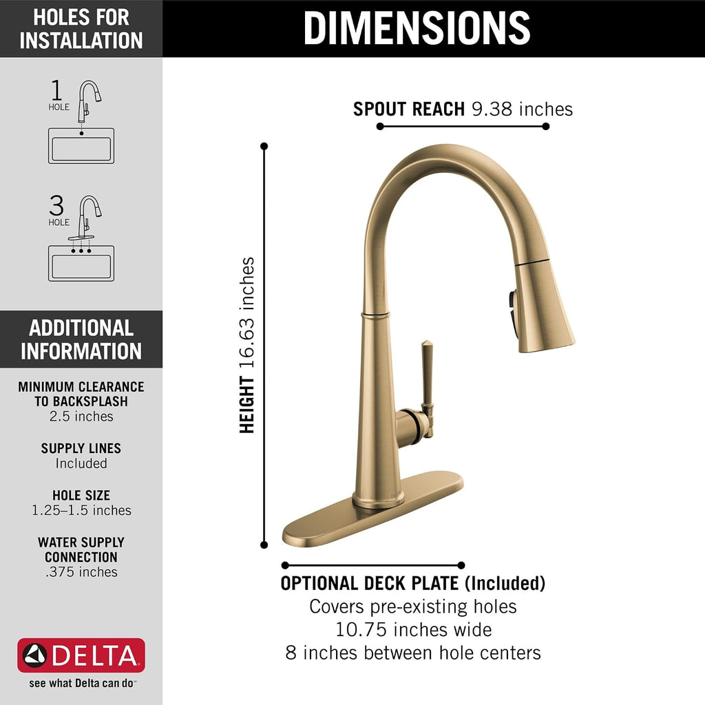 Delta Faucet Emmeline Gold Kitchen Faucet, Kitchen Faucets with Pull Down Sprayer, Kitchen Sink Faucet, Gold Faucet for Kitchen Sink with Magnetic Docking, Lumicoat Champagne Bronze 9182-CZ-PR-DST