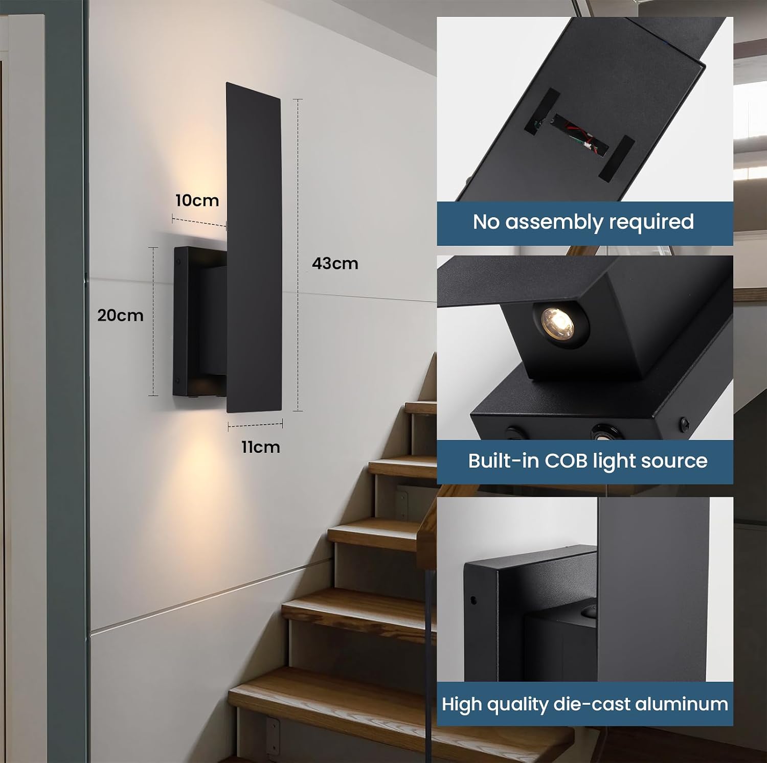 Black Wireless Wall Sconces Set of Two,3000K-6000K Dimmable Battery Operated Wall Sconces with Remote,USB Rechargeable LED Wall Lights for Living Room Bedroom Hallway