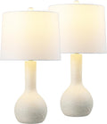 JONATHAN Y 24.75' Antique White Modern Table Lamp Set of 2 for Bedroom, Scandinavian Textured Gourd Lamps for Living Room, White Linen Shade, LED Bulbs Included JYL9207A-SET2